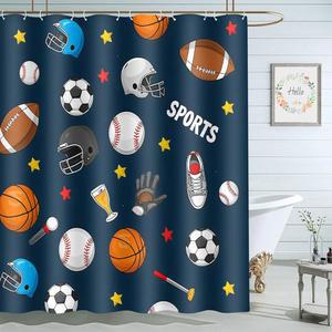 모슬리온 볼 게임 스포츠 샤워 커튼 축구 야구 농구 럭비 욕실 커튼, 72x72 인치 남성 여자용 방수 기능