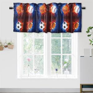 주방 욕실 침실 카페 거실용 DGESTE 스포츠 스플래시 아트 밸런스 커튼, 볼 프린트 로드 포켓 장식 짧은 창문 커튼 1 패널, 54x18 인치