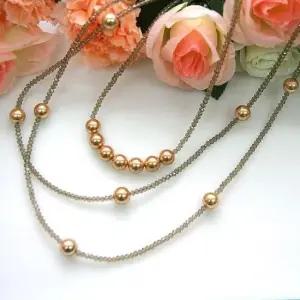 비즈목걸이 샴페인 골드 핵진주 크리스탈 목걸이