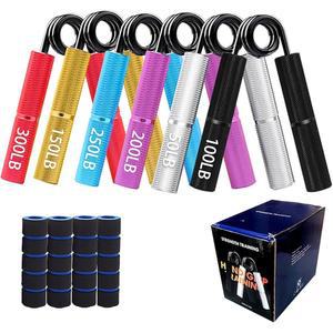 그립 강화기 세트 6팩 메탈 핸드 50-300LBS 헤비 듀티 트레이너 스트렝스 홈 짐, 미끄럼 방지 테이프 6롤