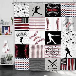 Yookeb 스포츠 야구 청소년 남자 욕실 샤워 커튼 60W x 71H 인치 쿨 맨 폴리에스터 원단 12 플라스틱 방수 장식