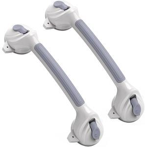 로일반 욕조 및 샤워용 그랩 바, 강력한 흡입 컵이 있는 샤워 핸들 2팩, 노인용 16.8인치 욕실 탈착식 안전 난간, 드릴 프리, 방수 기능
