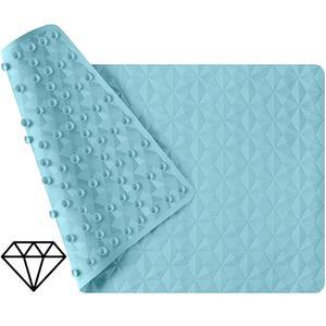 욕조 매트 미끄럼 방지 - 천연 고무 샤워 안전 흡입 컵이 있는 16 x 28 인치 섬세한 다이아몬드 패턴 부드러운 BPA 프리 세탁기 사용 가능 우아한 파란색