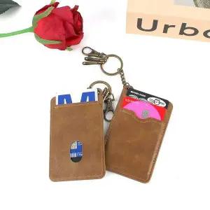 슬림 열쇠고리 가죽 카드지갑 브라운