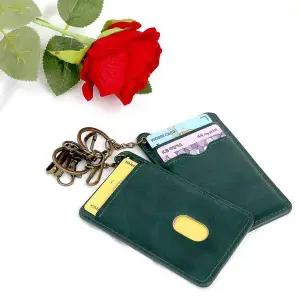 [콩심팥심]슬림 열쇠고리 가죽 카드 지갑 그린 카드지갑
