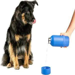 부착된 그릇이 있는 유비 강아지 보온 스테인리스강 개 물병 반려견 및 주인을 위한 32온스 휴대용 누수