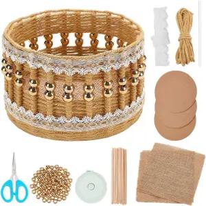 프리블로스 마크라메 코드 직조 바구니 키트 초보자용 보관 DIY 보관함 만들기 용품 정리함 침실용