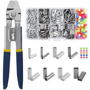 낚시용 크림핑 도구 키트 스테인리스 스틸 플라이어 와이어 로프 + 590개 슬리브 비드 키트, 8가지