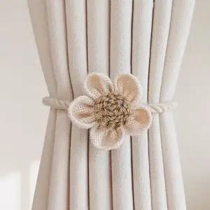 [에이치플러스몰]리넨 플라워 악세사리 자석커튼끈 고정끈 스트랩 홀더