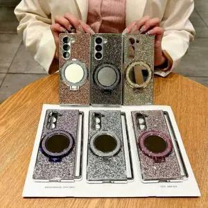 유니커블 갤럭시 Z폴드 6 5 4 큐빅 글리터 미러 핑거링 케이스