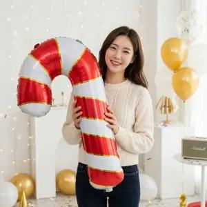 [오너클랜]크리스마스 연말 파티 캔디케인 대형 지팡이 은박풍선