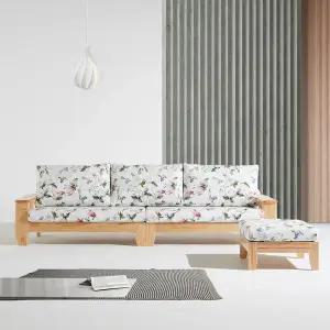 로시아 플라워패브릭 원목소파세트(4인용/스툴포함)