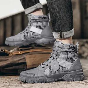 사막화 남성 캐주얼 워커 카모 패턴 하이탑 스니커즈 Qxy8+7iqu