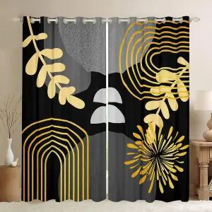 보호 미드 센추리 암막 커튼 추상 기하학적 및 2 패널 38인치 Wx45 L 모던 미니멀리스트 심플리 라인 아트