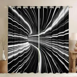 거실용 블랙 라이트 암막 커튼 3D 옴브레 기하학적 2 패널 38 Wx45 L 그라디언트 화이트 그레이 모던