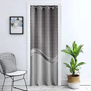 출입구 프라이버시를 위한 도어 커튼 그레이 블랙아웃 그로밋 창문 물결무늬 스트라이프와 체크무늬 모티프