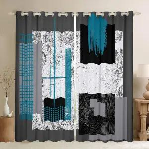 추상 옴브레 암막 커튼 그레이 화이트 블랙 청록 거실용 2 패널 38 Wx45 L 레트로 스트라이프 라인 아트 및