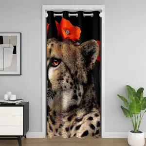 출입구 프라이버시를 위한 성 요정 레오파드 문 커튼 아프리카 치타 야생동물 옷장 커버 침실을 빨간 꽃 방