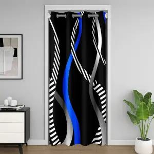 현대 기하학적 암막 커튼 80 ×34 추상 블루 그레이 물결무늬 줄무늬 도어 1 패널 심플한 스타일 옴브레