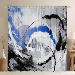 블루 블랙아웃 커튼 그라디언트 블랙 화이트 그레이 청록색 추상 옴브레 거실용 2 패널 38 Wx45 L 브러시