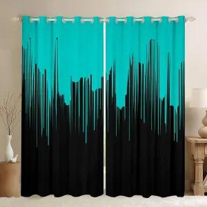 침실용 추상 옴브레 암막 커튼 터키석 청록색 검은색 2 패널 38 Wx45 L 모던 스트라이프 라인 아트