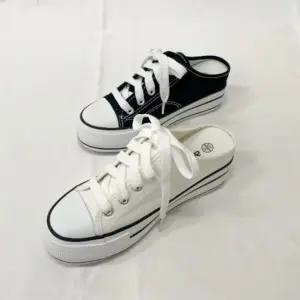 여성 높이조절 캐주얼 통굽 캔버스 뮬 운동화