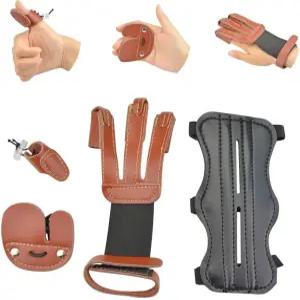 샤로우 양궁 보호대 장갑 세트 3 핑거 가드 가죽 팔 브레이커스 탭 엄지손가락 링 복합 활 리커브 사냥을