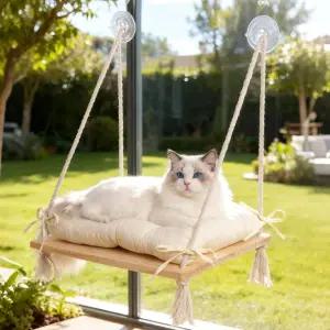부드러운 쿠션과 단단한 소나무 나무가 있는 실내 고양이를 위한 드위스프 창문 농어 흡입 컵 해먹 시트
