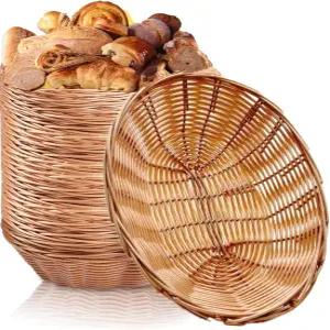 CEZOOWYEX 16팩 플라스틱 작은 선물 바구니 파티용 타원형 위커 빵 8.6 x 6.5 2.48 인치 빈 테이블탑 과일