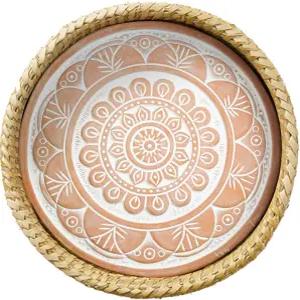 테라코타 워머가 포함된 빵 바구니 서빙용 크기 11.5인치 x 3.5인치 인도에서 영감을 받은 만다라 디자인