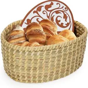 윌로우 위브 테라코타 스톤이 들어간 12인치 빵 워머 바구니 수제 토르티야 서빙 롤앤사워도우용 천연 직조