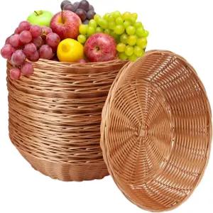 GNIEMCKIN 12팩 원형 폴리 위커 바구니 직경 9.5인치 갈색 플라스틱 폴로필렌