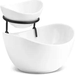 YHOSEUN 칩 앤 딥 서빙 세트 계층형 볼 2단 스탠드 세라믹 애피타이저 음식 진열대 파티용 서비스를 위한