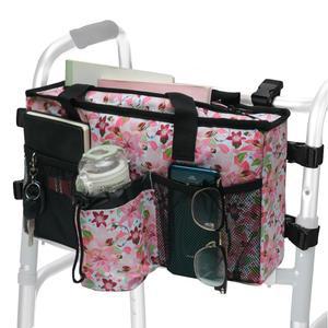 플라워 디자인의 양면 워커백, 토트 핸들 지퍼 플러그 버클 정리 파우치, 시니어용, 워커 액세서리