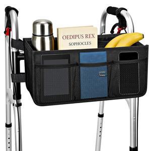 컵 홀더가 있는 업그레이드된 워커 바스켓, 대용량 접이식 백, 롤레이터에 맞지 않는 뒤집힘 방지 기능 - Dotday