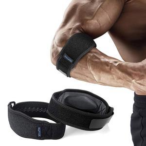 건염 및 테니스 엘보 2팩을 위한 AGPTEK 브레이스 골퍼 지지 팔 밴드 랩 남녀용 압박 패드 역도 스트랩 그레이