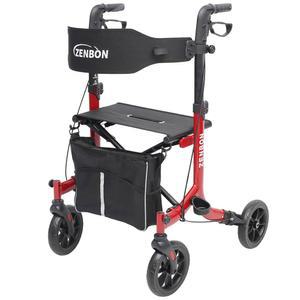 노인용/ 롤레이터 워커 접이식 롤링 워커, 좌석 330파운드 용량 4개 큰 8인치 휠 핸드 그립 높이 조절 가능한 경량 알루미늄 탈착식 등받이 7209(빨간색)