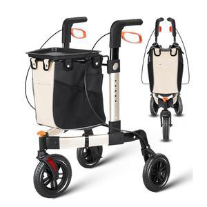 노인용 플라잉조이 3 휠 워커, 2025년 새로운 초경량 접이식 대형 알루미늄(샴페인)으로 노인 및 초광각 바구니 추가 제공