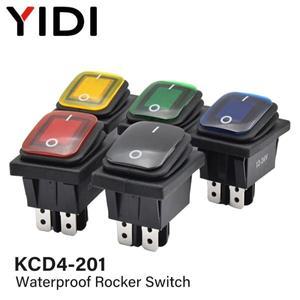 호환 KCD4-203 방수 로커 스위치 4 6 핀 래칭 16A 250VAC DPDT ON OFF 12V 220V 빨간색 녹색 LED 조명 버튼