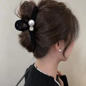 진주 큐빅 집게핀 벨벳 여성 꾸안꾸 포인트 헤어 PXS9+2loF