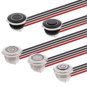 호환 1pc 19mm 초단 금속 푸시 버튼 스위치 (와이어 포함) 순간 재설정 (LED 라이트 플랫/하이 헤드 6V 24V