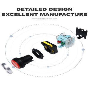 호환 VaneAims 플라스틱 푸시 버튼 스위치  순간 래칭 ON/OFF 플랫 헤드 전원 실버 접점  22mm FXB38  10A