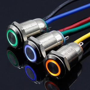 호환 1PC 금속 버튼 스위치 12MM LED 포함 12V 24V 220V 잠금 푸시 자체 방수 조명
