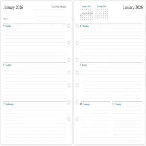 미니 바인더를 또는 2026 주간 플래너 리필 2페이지 5.5 x8.5 7홀