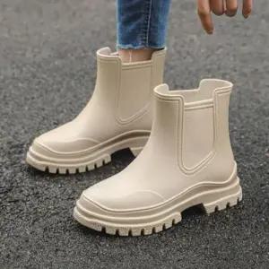 [패션] 여성 앵클 레인부츠 청키솔 데일리 베이직 EVA 심플 미들 장화 레인 부츠