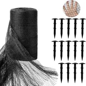 Hlimior 대형 연못 그물 키트 15 x 20피트 블랙 헤비 듀티 직조 미세 메쉬 커버 코이 14개의 말뚝으로