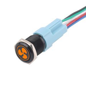 호환 차량용 금속 푸시 단추 스위치  선풍기 순간 래칭  12V 로고 LED 녹색 ON-OFF  16mm  1 개