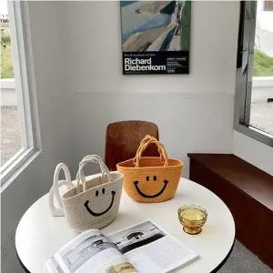 [셀러에이드](앙상블) 스마일 라탄 토트백 가방 여성 휴가철 미니