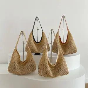 [셀러에이드]라이트 밀짚 가죽 숄더백 여름 가방 여성 비치 휴가