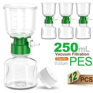 실험실용 0.22/0.45μm PES 멤브레인이 포함된 12개 멸균 병 상단 진공 여과 장치, 250ml 깔때기 + 수용기(